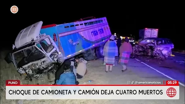 Cuatro muertos deja choque de camioneta y camión en Puno. Foto: América Noticias Cuatro muertos deja choque de camioneta y camión en Puno. Foto: América Noticias