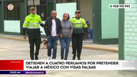 Peruanos detenidos tras pretender viajar a México con visas falsas. Foto: América Noticias