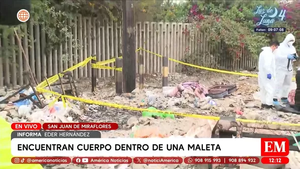 Hallan cuerpo mutilado dentro de una maleta en San Juan de Miraflores. Foto: América Noticias Hallan cuerpo mutilado dentro de una maleta en San Juan de Miraflores. Foto: América Noticias