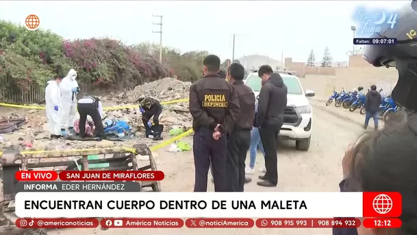 Hallan cuerpo mutilado dentro de una maleta en San Juan de Miraflores. Foto: América Noticias Hallan cuerpo mutilado dentro de una maleta en San Juan de Miraflores. Foto: América Noticias