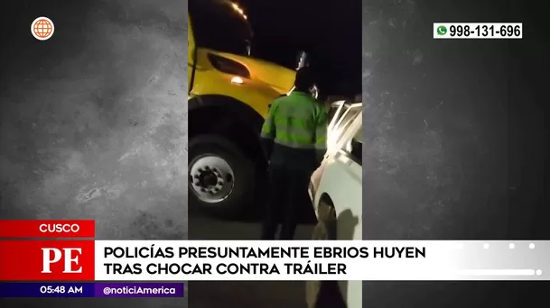 Policías huyen tras chocar con tráiler. Foto: América Noticias