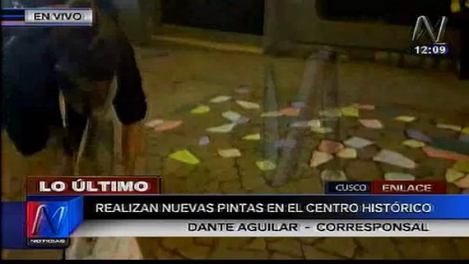 Turista franc&eacute;s realiz&oacute; pinta en Centro Hist&oacute;rico de Cusco. Foto: Captura de Tv Canal N.