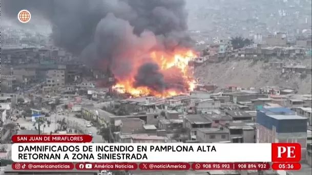 Damnificados de incendio en Pamplona Alta retornan a su zona. Foto: América Noticias Damnificados de incendio en Pamplona Alta retornan a su zona. Foto: América Noticias