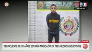 Delincuente de 20 años estaría implicado en tres delitos
