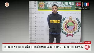 Delincuente de 20 años estaría implicado en tres hechos delictivos. Foto y video: Unidad de investigación
