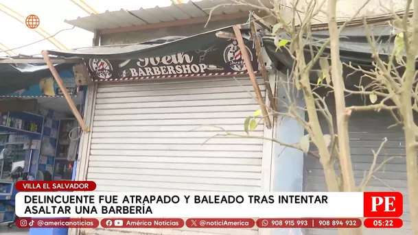 Delincuente baleado tras asaltar barbería en Villa El Salvador. Foto: América Noticias