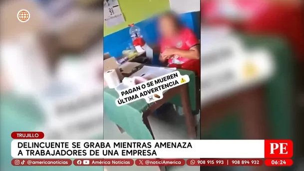 Delincuente se graba mientras amenaza a trabajadores de una empresa en Trujillo. Foto: América Noticias Delincuente se graba mientras amenaza a trabajadores de una empresa en Trujillo. Foto: América Noticias