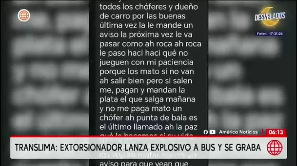 Un delincuente lanzó un explosivo contra un bus de la empresa Translima en SMP/ América Noticias Un delincuente lanzó un explosivo contra un bus de la empresa Translima en SMP/ América Noticias