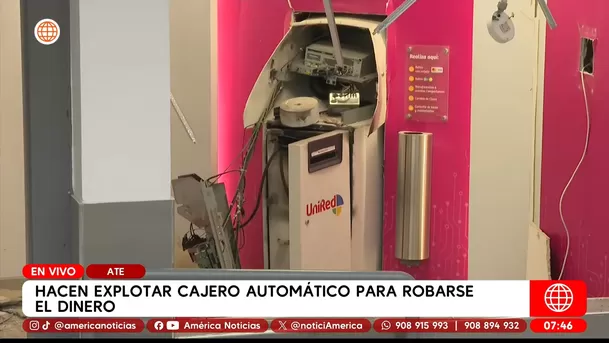 Delincuentes hacen explotar cajero automático en Ate. Foto: América Noticias