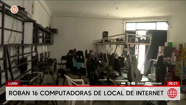 Delincuentes roban 16 CPU de un local de internet en Lurín. Foto: América Noticias