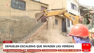 Demuelen escaleras que invaden las veredas en Comas. Foto y video: América Noticias