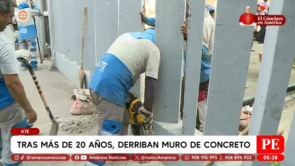 Derriban muro de concreto tras más de 20 años en Ate. Foto: América Noticias