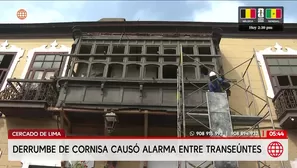Derrumbe de cornisa causa alarma en Cercado de Lima. Foto y video: América Noticias