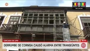 Derrumbe de cornisa causa alarma en Cercado de Lima. Foto y video: América Noticias