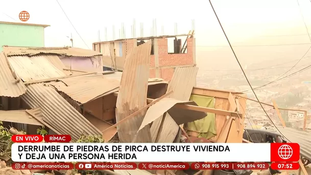 Derrumbe de piedras de pirca destruye vivienda y deja un herido en el Rímac. Foto: América Noticias