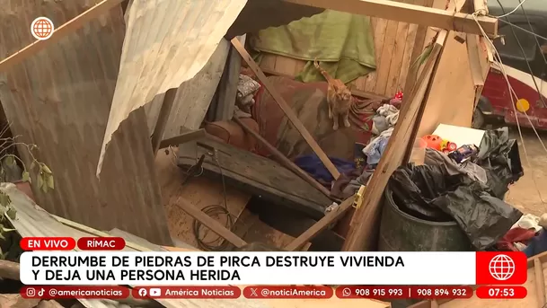 Derrumbe de piedras de pirca destruye vivienda y deja un herido en el Rímac. Foto: América Noticias