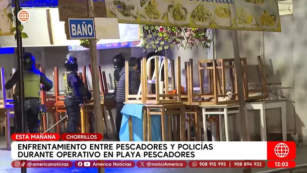 Enfrentamiento entre pescadores y policías por recuperación de terreno en playa Los pescadores en Chorrillos. Foto: América Noticias Enfrentamiento entre pescadores y policías por recuperación de terreno en playa Los pescadores en Chorrillos. Foto: América Noticias