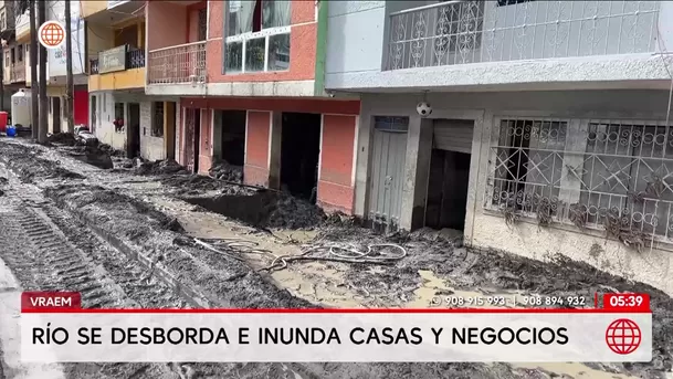 Desborde del río Sankirhuato inunda viviendas en el Vraem. Foto: América Noticias