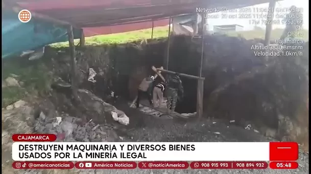 Destruyen maquinaria usada en minería ilegal en Cajamarca. Foto: América Noticias