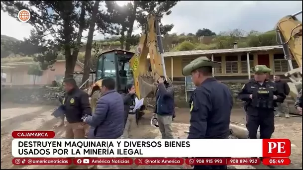 Destruyen maquinaria usada en minería ilegal en Cajamarca. Foto: América Noticias