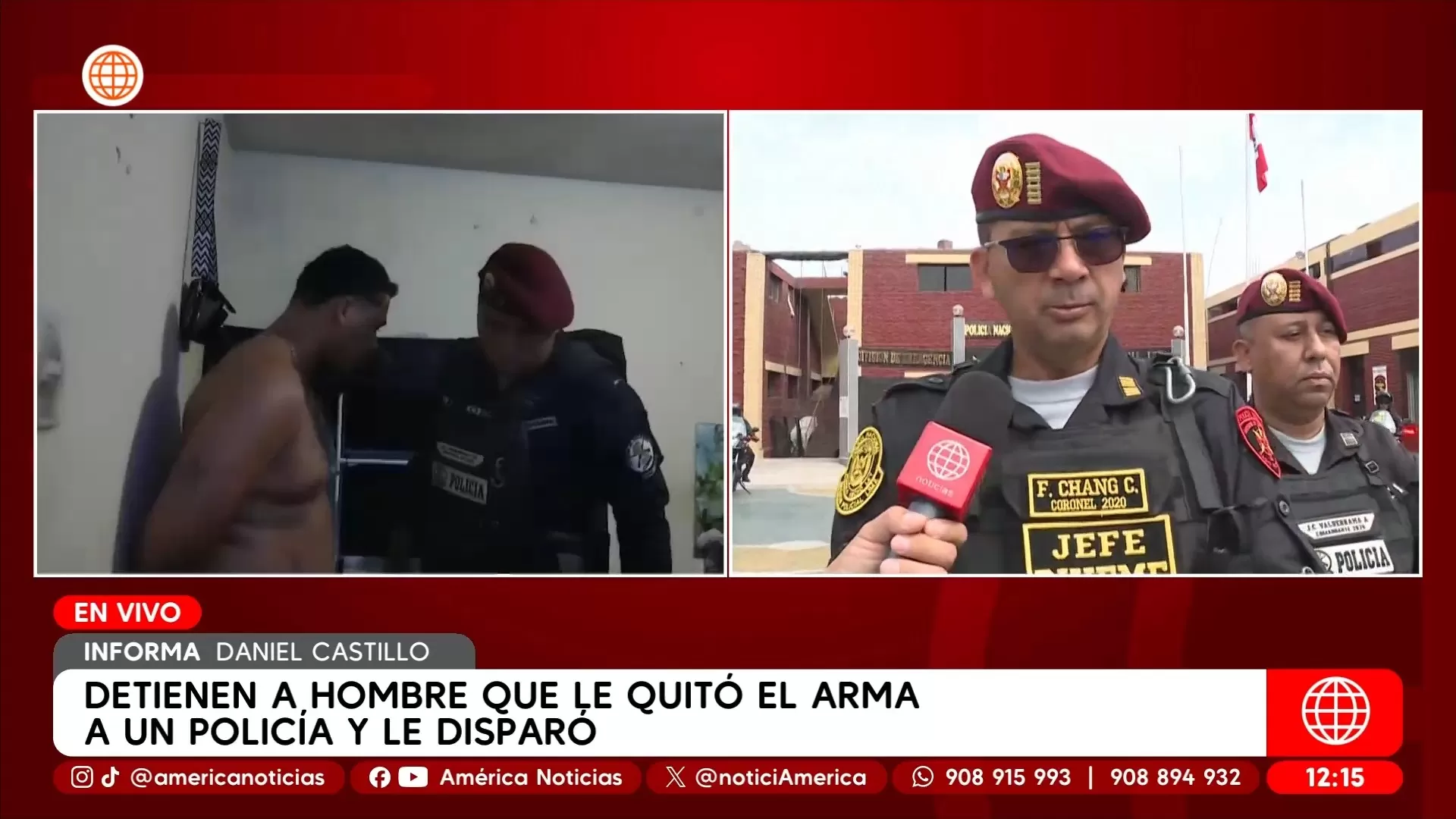 Detienen a hombre que le quitó el arma a un policía y le disparó. Foto: América Noticias Detienen a hombre que le quitó el arma a un policía y le disparó. Foto: América Noticias