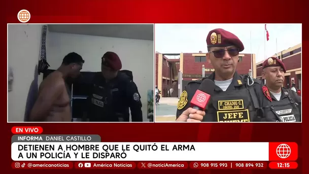 Detienen a hombre que le quitó el arma a un policía y le disparó. Foto: América Noticias