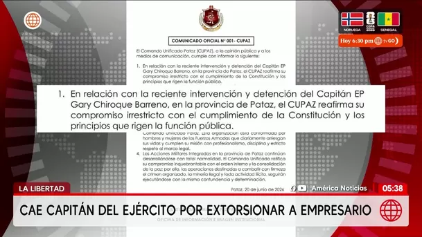 Detienen a jefe de Inteligencia por extorsión en La Libertad. Foto: América Noticias Detienen a jefe de Inteligencia por extorsión en La Libertad. Foto: América Noticias