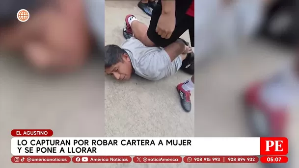Lo capturan por robar cartera a mujer y se pone a llorar en El Agustino. Foto: América Noticias Lo capturan por robar cartera a mujer y se pone a llorar en El Agustino. Foto: América Noticias