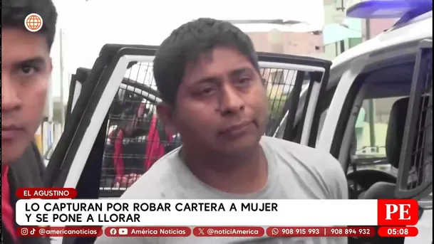 Lo capturan por robar cartera a mujer y se pone a llorar en El Agustino. Foto: América Noticias Lo capturan por robar cartera a mujer y se pone a llorar en El Agustino. Foto: América Noticias