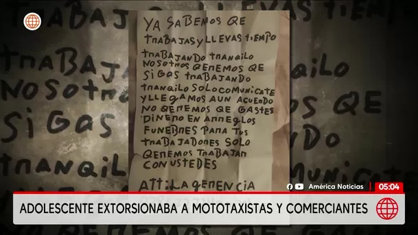 Detienen a menor por extorsión en San Juan de Lurigancho. Foto: América Noticias Detienen a menor por extorsión en San Juan de Lurigancho. Foto: América Noticias