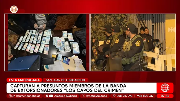 Detienen a presuntos miembros de banda de extorsionadores Los capos del crimen en San Juan de Lurigancho. Foto: América Noticias Detienen a presuntos miembros de banda de extorsionadores Los capos del crimen en San Juan de Lurigancho. Foto: América Noticias