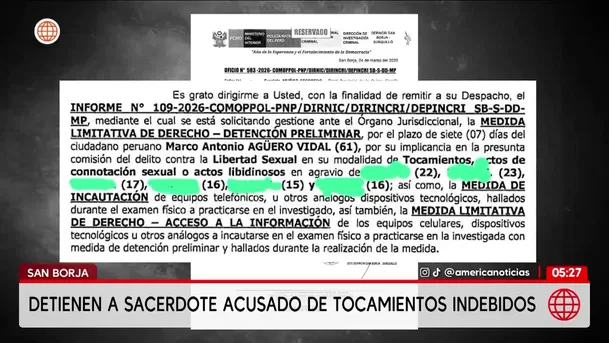 Detienen a sacerdote Marco Agüero Vidal por tocamientos en San Borja. Foto: América Noticias
