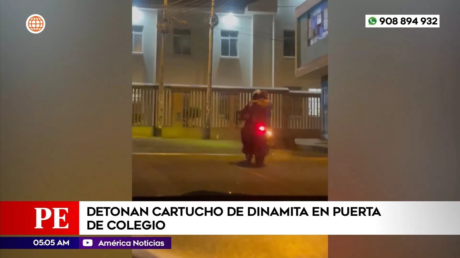 Detonan cartucho de dinamita en puerta de colegio de Comas. Foto: América Noticias