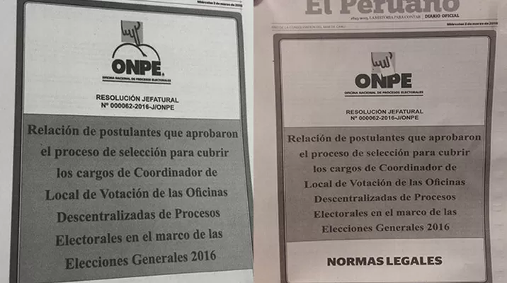 La misma separata fue publicada ayer con un logo incorrecto de la ONPE. Foto: América Noticias La misma separata fue publicada ayer con un logo incorrecto de la ONPE. Foto: América Noticias