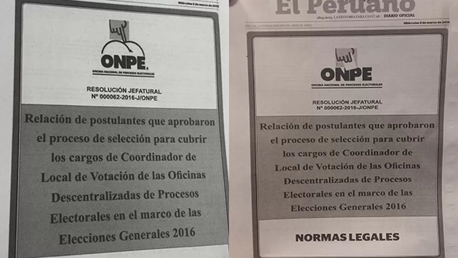 La misma separata fue publicada ayer con un logo incorrecto de la ONPE. Foto: América Noticias