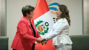 La directora gerente del Fondo Monetario Internacional (FMI), Kristalina Georgieva, junto a la presidenta Dina Boluarte. Foto: Presidencia. Video: Canal N