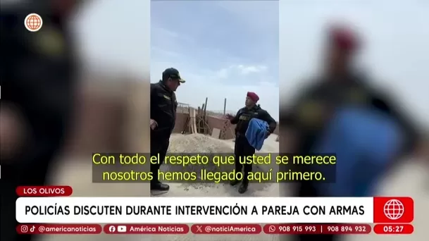 Discusión entre policías tras hallar armas en casa de pareja en Los Olivos. Foto: América Noticias