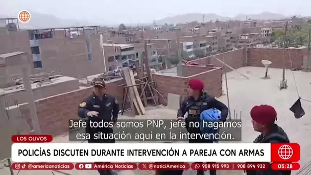 Discusión entre policías tras hallar armas en casa de pareja en Los Olivos. Foto: América Noticias