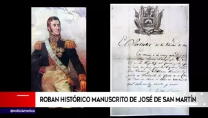 Desaparece manuscrito de Don José de San Martín. Foto: captura de TV