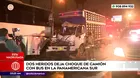 Dos heridos dejó choque de camión y bus en la Panamericana Sur