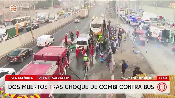 Dos muertos tras choque de combi contra bus en Villa El Salvador. Foto: América Noticias