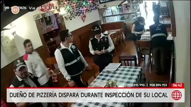 Dueño de pizzería realizó disparos durante inspección/ América Noticias Dueño de pizzería realizó disparos durante inspección/ América Noticias