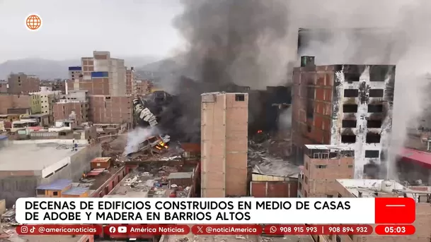 Decenas de edificios construidos en medio de casas de adobe y madera en Barrios Altos. Foto: América Noticias