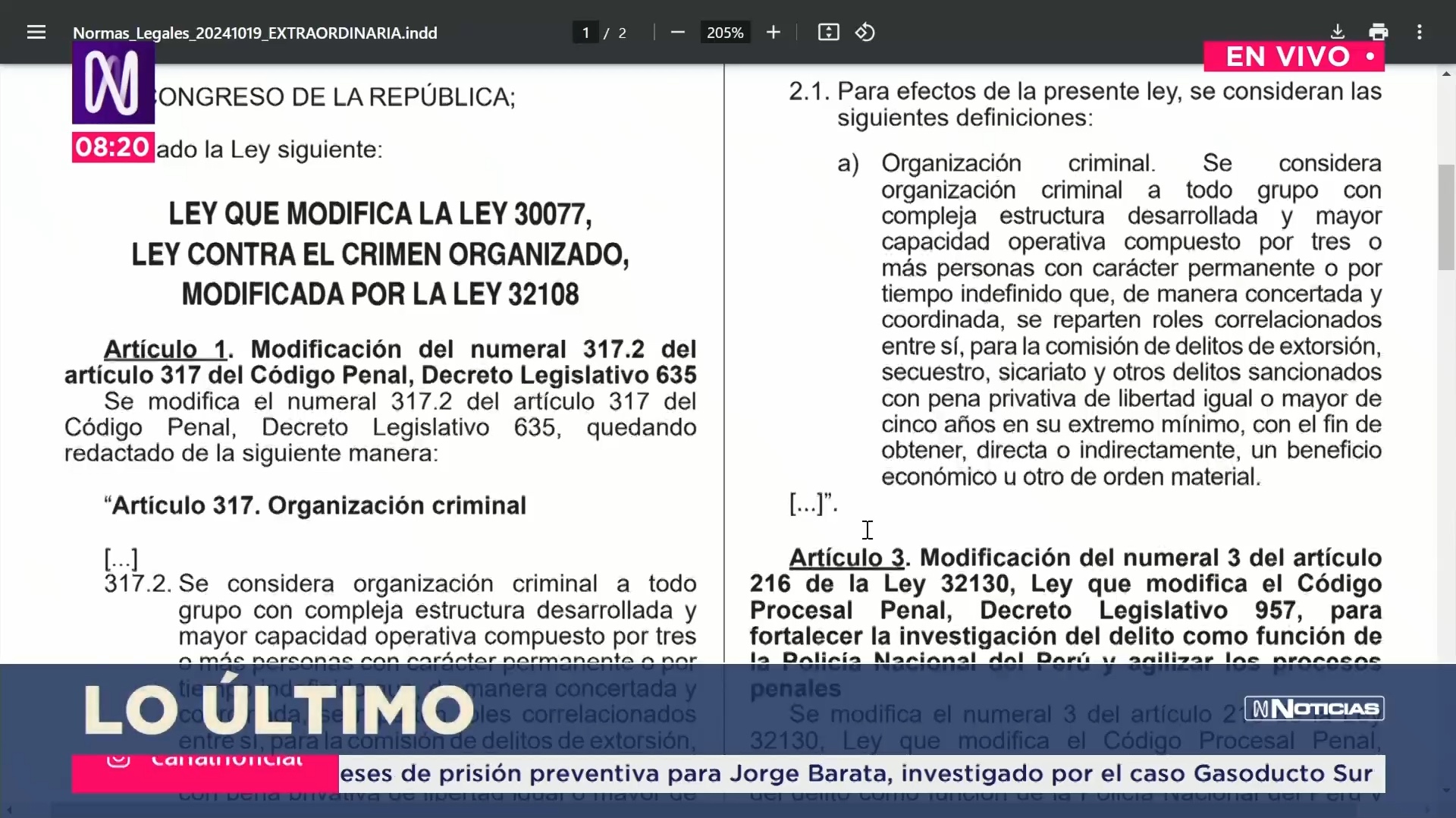 Ejecutivo oficializó modificaciones a ley sobre crimen organizado