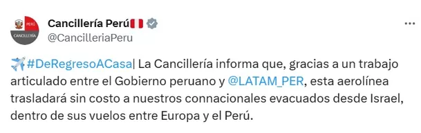 Gobierno peruano acordó con Latam para traslado de peruanos