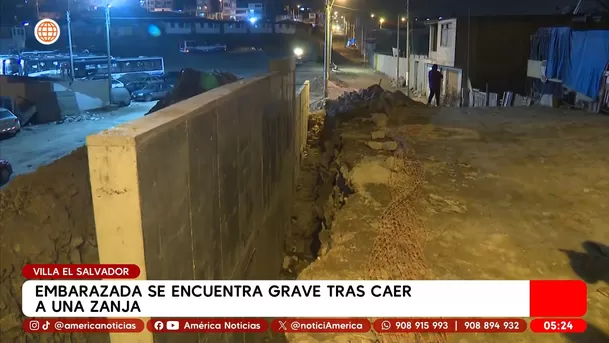Embarazada se encuentra grave tras caer a una zanja en Villa El Salvador. Foto: América Noticias