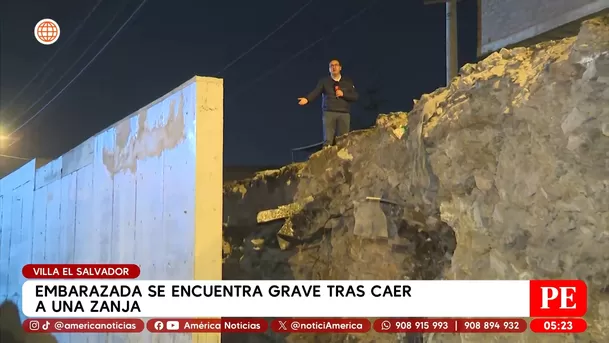 Embarazada se encuentra grave tras caer a una zanja en Villa El Salvador. Foto: América Noticias