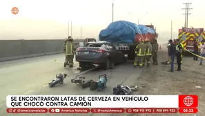 Se encontraron latas de cerveza en vehículo que chocó contra camión en la Panamericana Norte. Foto y video: América Noticias