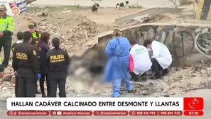 Encuentran cadáver calcinado entre desmonte y llantas en VES. Foto y video: América TV