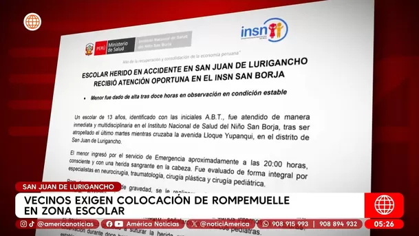 Escolar atropellado al cruzar pista en San Juan de Lurigancho. Foto: América Noticias Escolar atropellado al cruzar pista en San Juan de Lurigancho. Foto: América Noticias